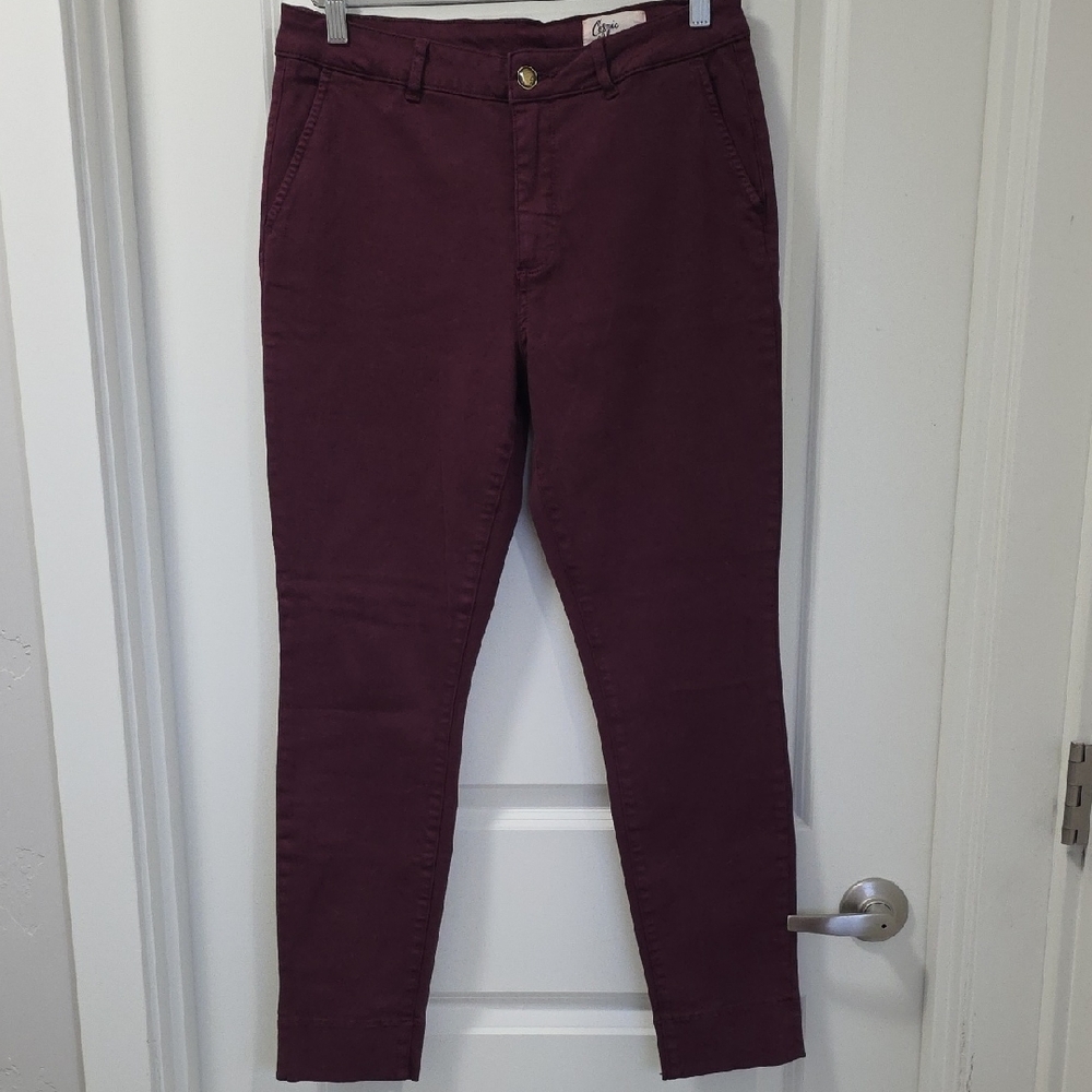 Burgandy Slim Leg Cropped Pants